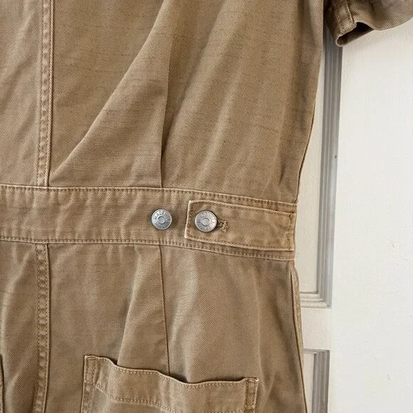 Madewell Garment Dyed Relaxed Coverall Shorts Jumpsuit Khaki Tan Size S